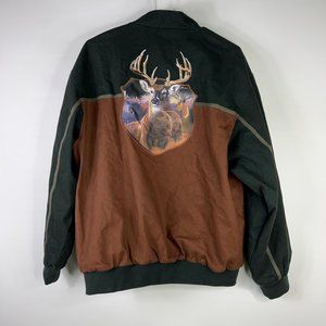 Bradford Exchange Mens Deer Bomber Jacket Brown Camouflage Reversible L NWT